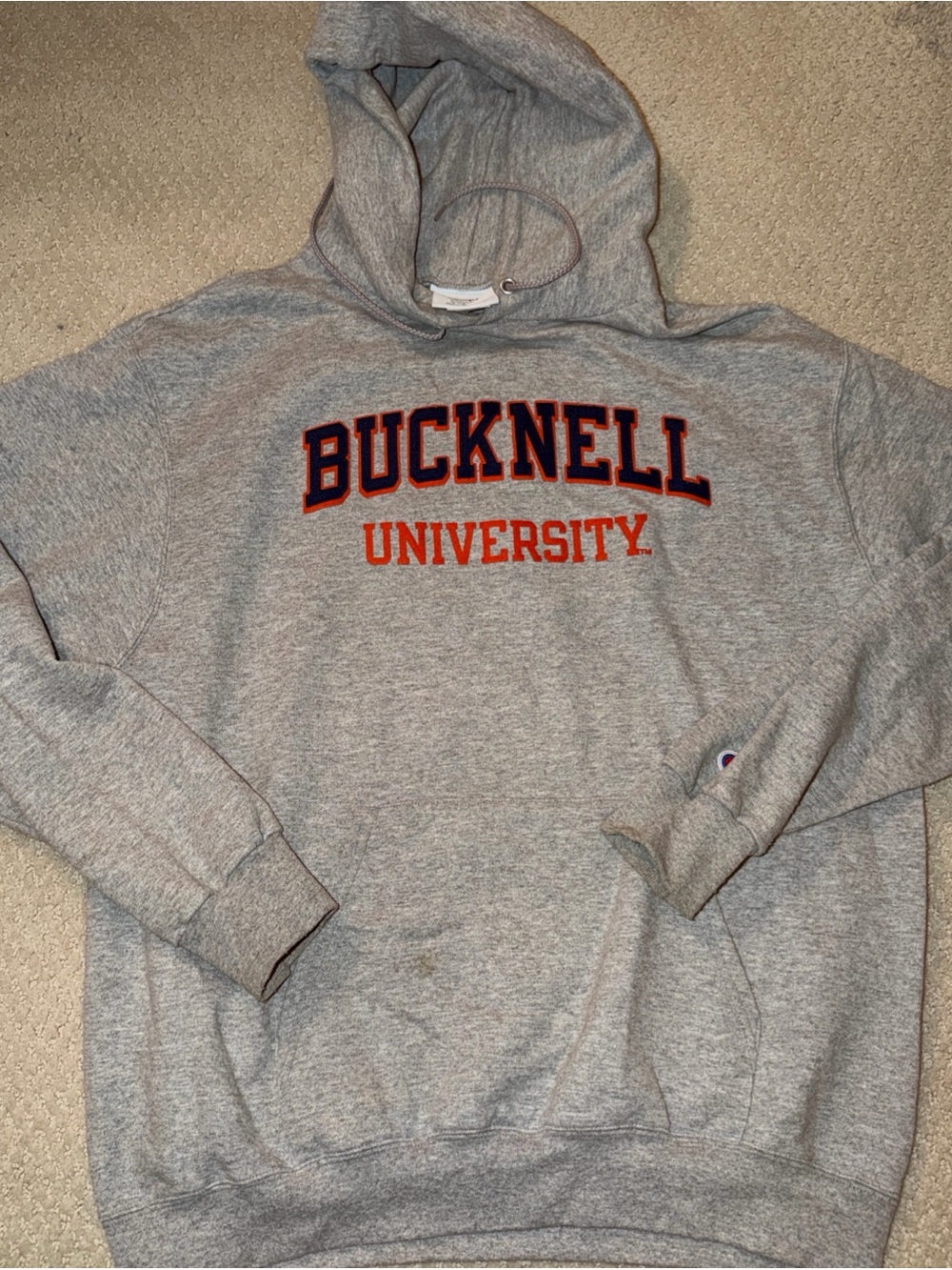 Bucknell University Champion Gray Pullover Hoodie with Navy and Orange College